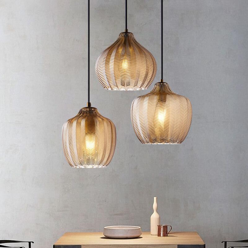 Nordic Textured Wavy Glass 1-Light Barrel Pendant Light