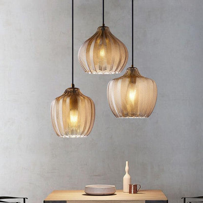 Nordic Textured Wavy Glass 1-Light Barrel Pendant Light