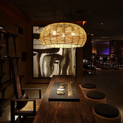Modern Rattan Weaving  3-Light Dome Pendant Light