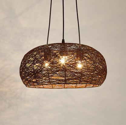 Modern Rattan Weaving  3-Light Dome Pendant Light