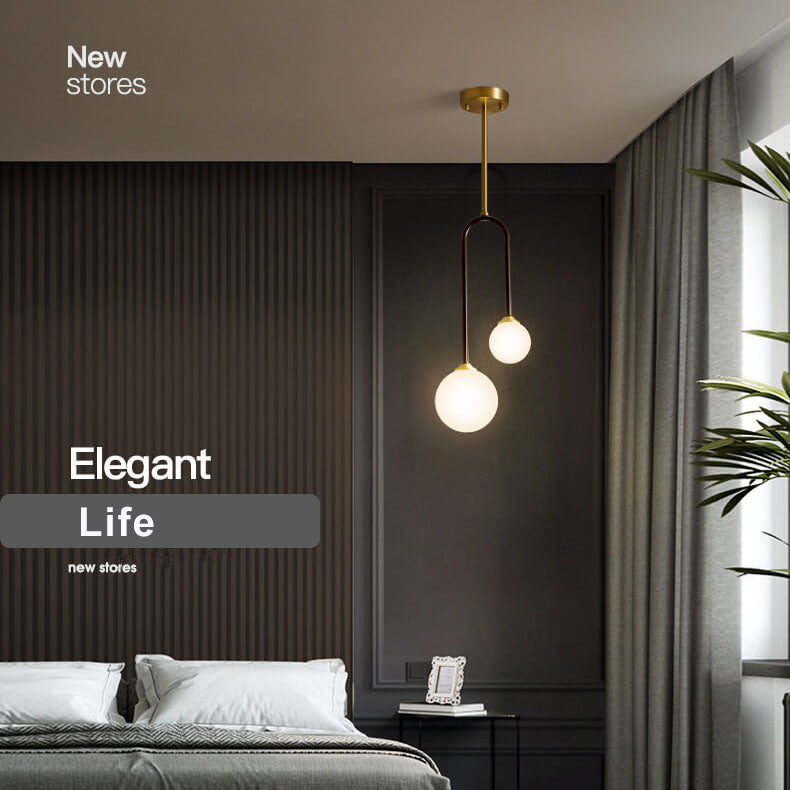 Minimalist Glass Ball 2-Light U Shape Semi-Flush Mount Lighting