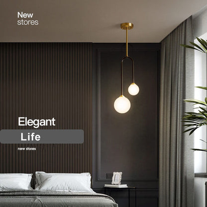 Minimalist Glass Ball 2-Light U Shape Semi-Flush Mount Lighting
