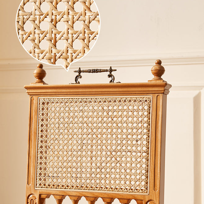 Traditional Vintage Square Wood Rattan Chair Backrest Armless For Dining Room