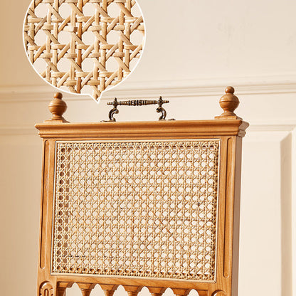 Traditional Vintage Square Wood Rattan Chair Backrest Armless For Dining Room