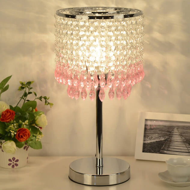 Modern Crystal Beads Colored Column 1-Light Table Lamp