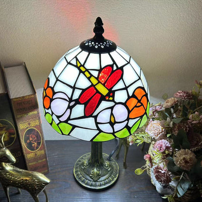 Traditional Tiffany Alloy Glass Dome Flower 1-Light Table Lamp For Bedside
