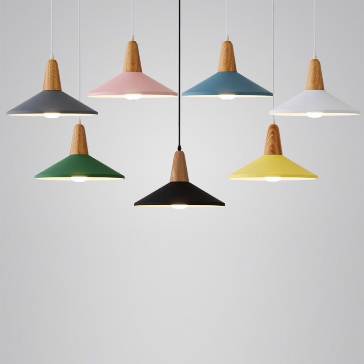 Nordic Minimalist Macaron Solid Color Aluminum Wood 1-Light Pendant Light
