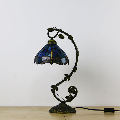 European Tiffany Dragonfly Stained Glass Vine 1-Light Table Lamp