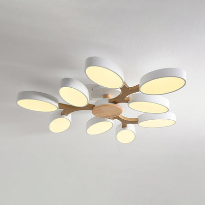 Nordic Solid Wooden Tree Branch Petal LED Flush Mount Ceiling Light