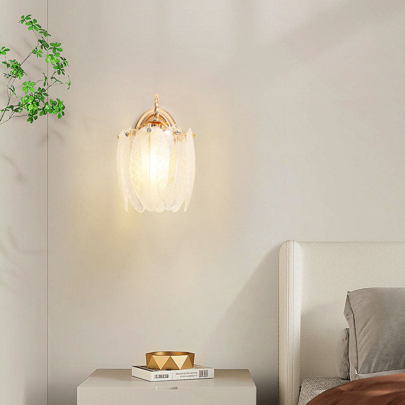 French Creative Cream Feather Cylinder Glass Iron 1-Light Wall Sconce Lamp