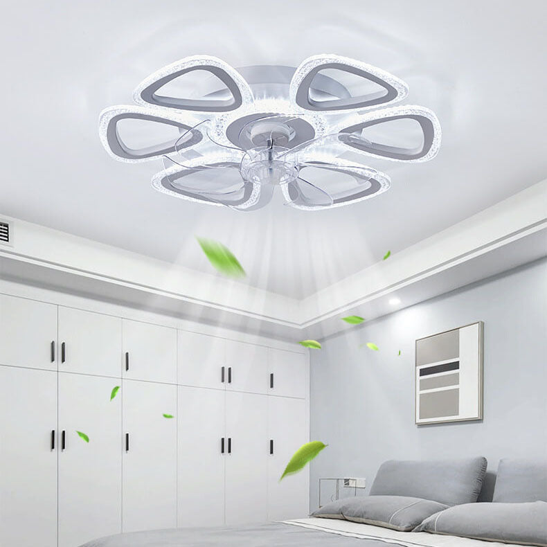Scandinavian Modern Minimalist Flower Petals Iron Acrylic Plastic LED Flush Mount Ceiling Fan Light
