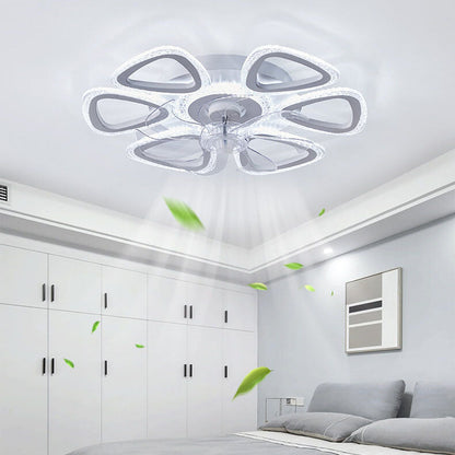 Scandinavian Modern Minimalist Flower Petals Iron Acrylic Plastic LED Flush Mount Ceiling Fan Light