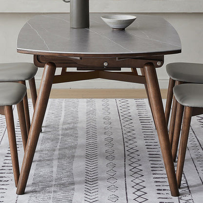 Modern Minimalist Round Square Slate Wood Dining Table Foldable Four Legs For Dining Room