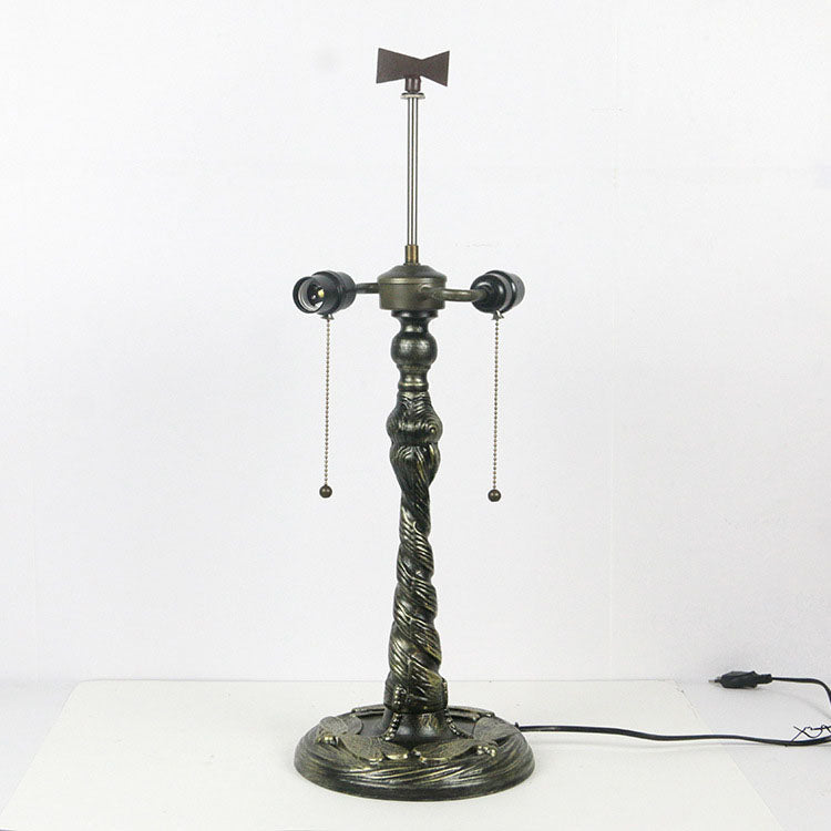 Traditional Tiffany Rose Dragonfly Stained Glass Dome 2-Light Table Lamp For Study