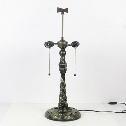 Traditional Tiffany Rose Dragonfly Stained Glass Dome 2-Light Table Lamp For Study