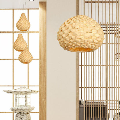 Modern Chinese Rattan Weaving Pineapple 1-Light Pendant Light