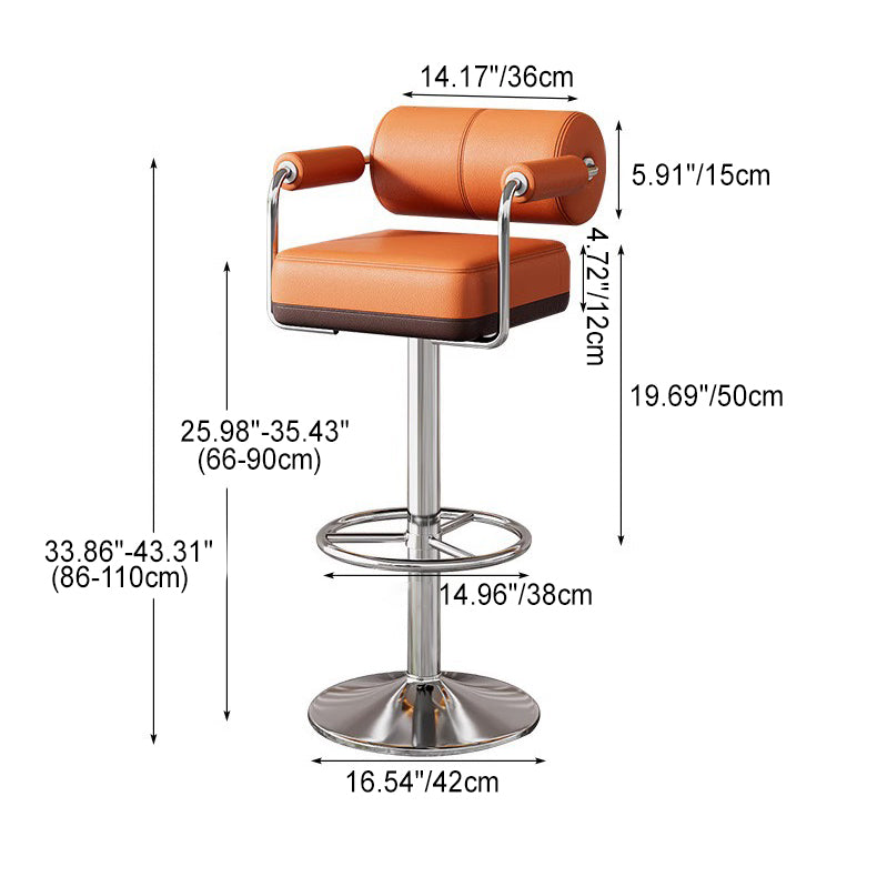 Contemporary Luxury Napa Leather Upholstered Height Adjustable Swivel Bar Stool Armrest Footrest For Dining Room