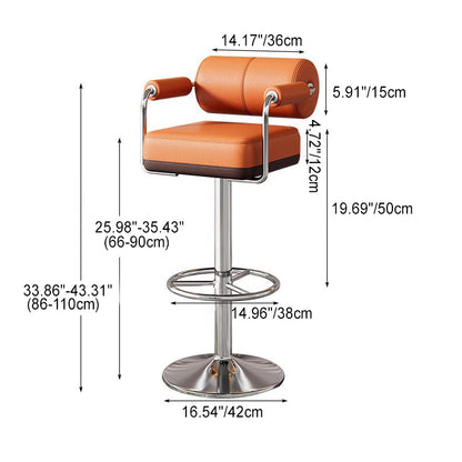Contemporary Luxury Napa Leather Upholstered Height Adjustable Swivel Bar Stool Armrest Footrest For Dining Room