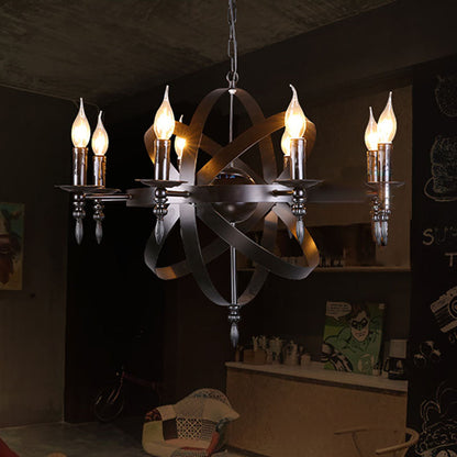 Traditional Colonial Round Ball Candelabra Iron 6/8 Light Chandelier For Living Room