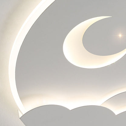 Modern Simplicity Round Moon Iron Aluminum Acrylic LED Flush Mount Ceiling Light For Bedroom