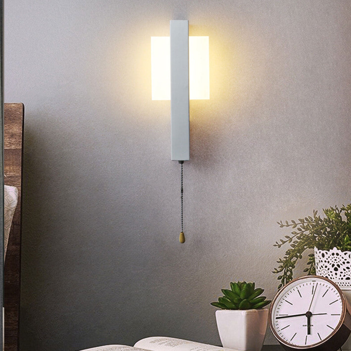 Nordic Simple Wrought Iron Acrylic Pull Wire Switch LED Wall Sconce Lamp