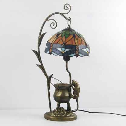 Vintage Tiffany Dome Stained Glass Mouse Base 1-Light Table Lamp
