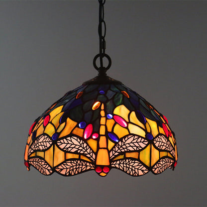 Tiffany Vintage Butterfly Stained Glass Dome 1-Light Pendant Light