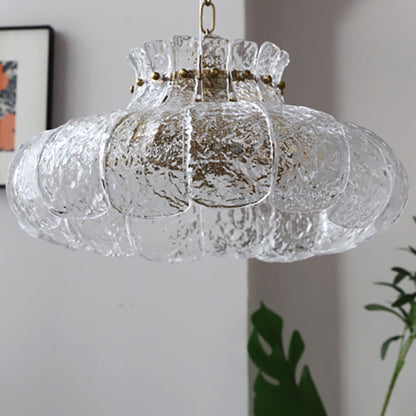 Traditional Vintage Round Floral Iron Glass 4-Light Pendant Light For Living Room