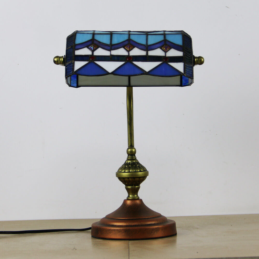 European Tiffany Vintage Bank Glass Hardware 1-Light Table Lamp
