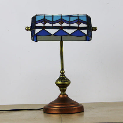 European Tiffany Vintage Bank Glass Hardware 1-Light Table Lamp