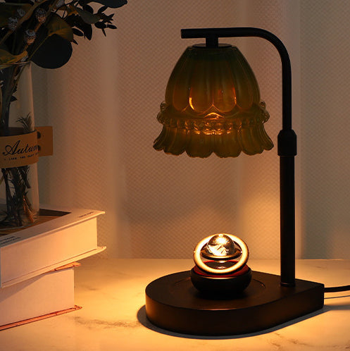 Modern Art Deco Flower Type Wooden Glass 1-Light Melting Wax Table Lamp For Bedroom