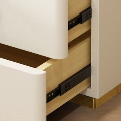 Contemporary Luxury Rectangular Rock Slab Solid Wood Microfiber Leather Nightstand 2-Drawer For Bedroom