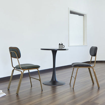 Contemporary Industrial PU Leather Iron Square Elliptical Stripe Dining Chair Backrest Footrest For Dining Room