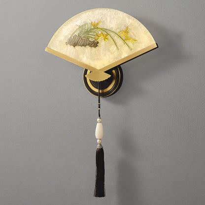Traditional Chinese Scalloped Copper Magnesium Acrylic LED Wall Sconce Lamp For Bedroom