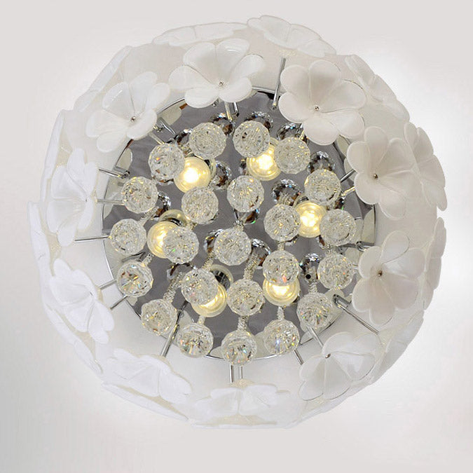 Contemporary Scandinavian Branch Floral Glass Crystal Metal 1/4/6/8/10 Light Flush Mount Ceiling Light For Living Room