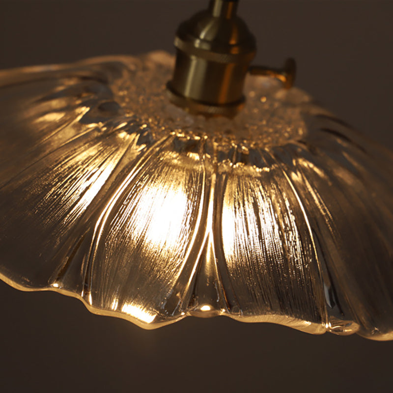 Traditional Vintage Lotus Leaf Glass Brass 1-Light Pendant Light For Living Room