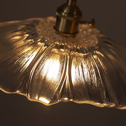 Traditional Vintage Lotus Leaf Glass Brass 1-Light Pendant Light For Living Room
