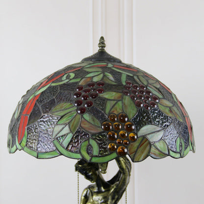Traditional Tiffany Resin Glass Dome Grape Cow Diamond Pretty Woman Base 2-Light Table Lamp For Bedside