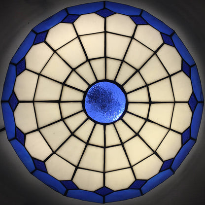 Traditional Tiffany Round Shell Bead Stained Glass 2-Light Flush Mount Ceiling Light For Hallway