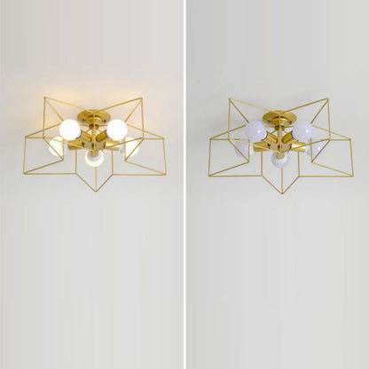 Contemporary Scandinavian Pentagram Iron 5-Light Semi-Flush Mount Lighting For Living Room