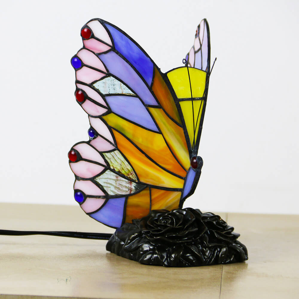 Vintage Tiffany Glass Butterfly Shape Night Light 1-Light Table Lamp