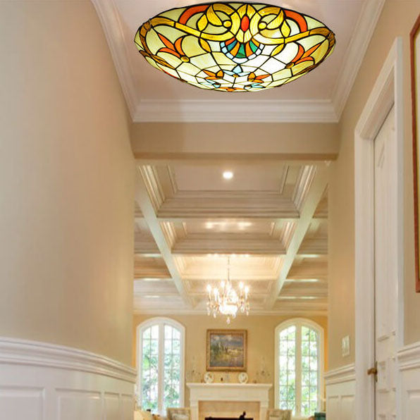 European Tiffany Baroque Round Stained Glass 2/3/4 Light Flush Mount Ceiling Light