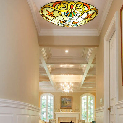 European Tiffany Baroque Round Stained Glass 2/3/4 Light Flush Mount Ceiling Light