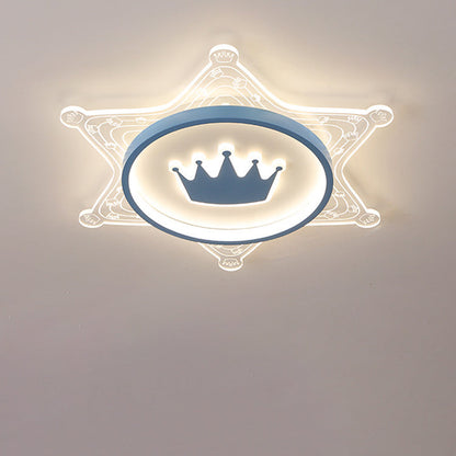Modern Art Deco Crown Round Pentagon Acrylic Iron LED Flush Mount Ceiling Light For Living Room