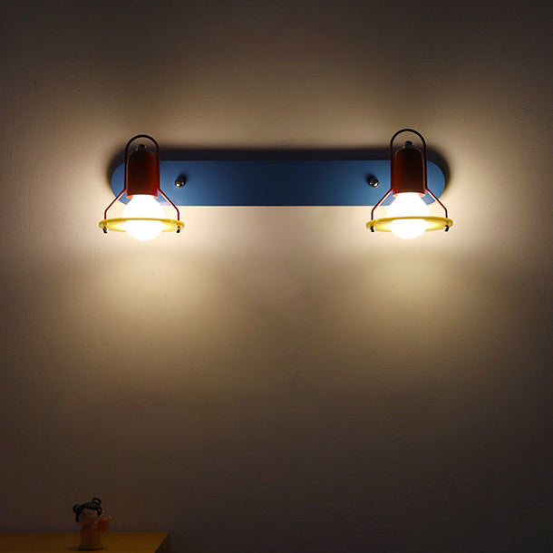 Contemporary Creative Childlike Colorful Geometric Iron 2-Light Mirror Front Wall Sconce Lamp For Bedroom