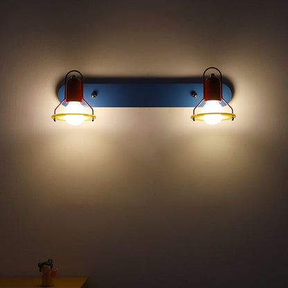 Contemporary Creative Childlike Colorful Geometric Iron 2-Light Mirror Front Wall Sconce Lamp For Bedroom