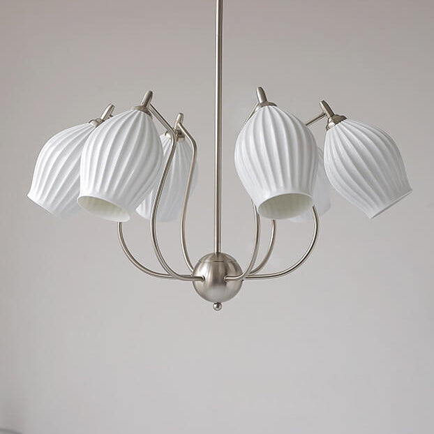 Vintage Minimalist Tulip Ceramic 4/6 Light Chandelier