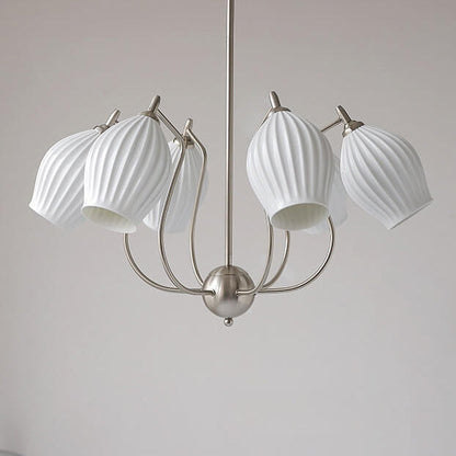 Vintage Minimalist Tulip Ceramic 4/6 Light Chandelier
