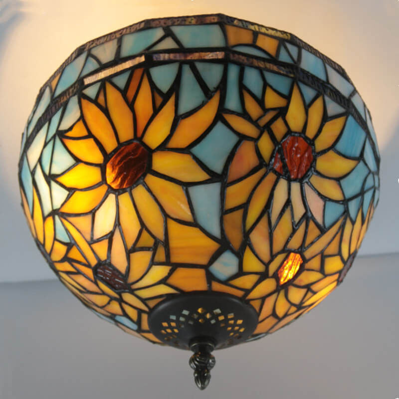 European Vintage Tiffany 2-Light Flush Mount Lighting
