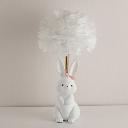 Modern Art Deco Rabbit Feather Orb Metal Goose Feather Glass 1-Light Table Lamp For Bedroom